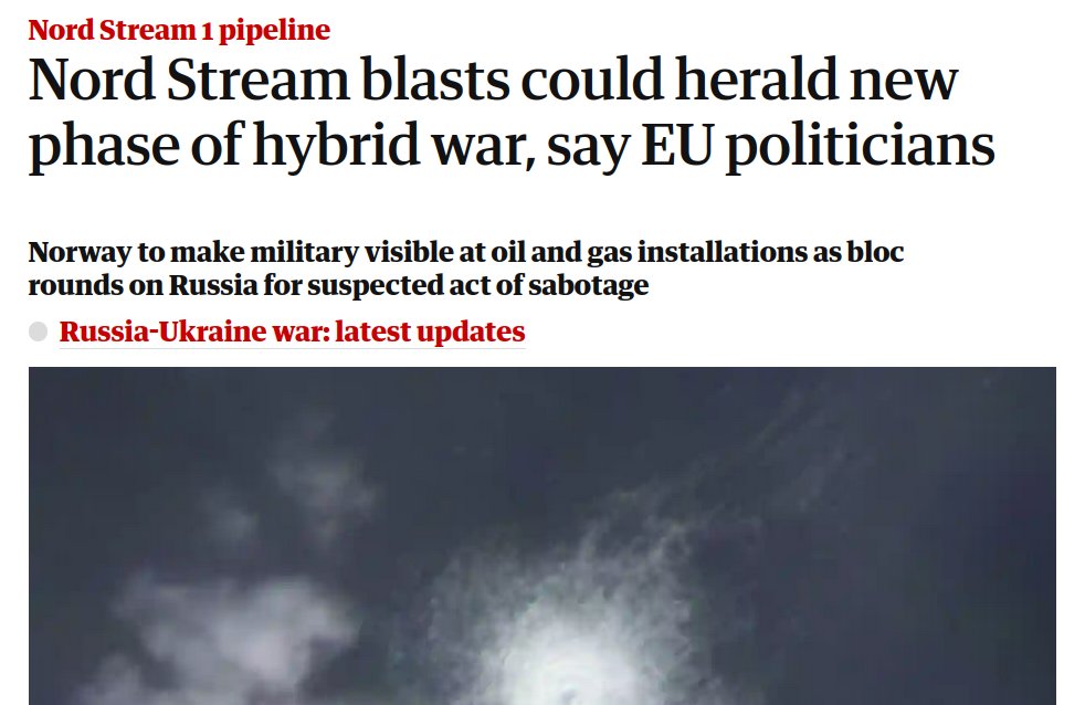 PeriHankey's tweet photo. Whodunnit? @guardian would rather not know, doesn't ask, doesn't want us to think, scarcely mentions any useful facts related to the sabotage attack on the Nord Stream pipelines. For that you need to read @MoonofA: https://t.co/SBs8gnVX6Y https://t.co/vjEnskJ9ld