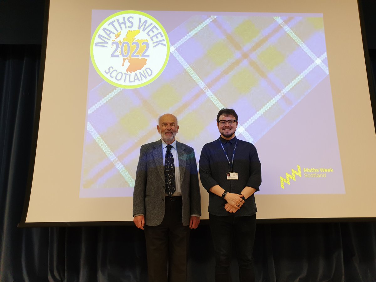 At yesterday's Inter-authority Maths Conference <a href="/OLHSCumbernauld/">OLHS Cumbernauld</a>, <a href="/jonriddledevlin/">Jon Devlin</a> was joined by Emeritus Prof Adam McBride. Together they enthused around 90 senior pupils from 6 local authorities on the beauty of mathematics! @mathsweekscot  <a href="/StrathScience/">Strathclyde Science</a>