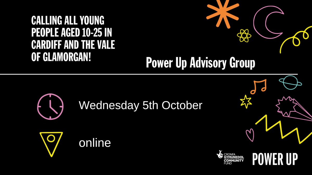 weareplatfform's tweet photo. Are you aged 10-25 and based in Cardiff or the Vale of Glamorgan &amp; passionate about young people's wellbeing? 

Come along to our Power Up Advisory Group⭐️

Join us online on 5 October for an informal session to help shape our new wellbeing programme. 
 
https://t.co/EVvdfxwed4 https://t.co/SiB9Lff8KF