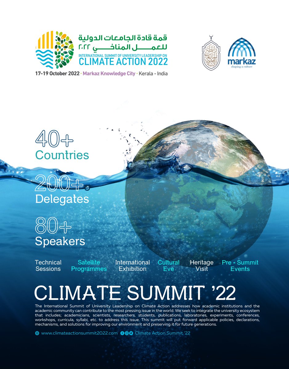 Climatesmt22's tweet photo. The summit includes conferences, meetings, discussions, dialogues, exhibitions, and cultural events.
3 Days | 40+ Countries | 200+ Delegates | 80+ Speakers
#ClimateAction #summit #SustainableDevelopment https://t.co/zXdQ66mr6b