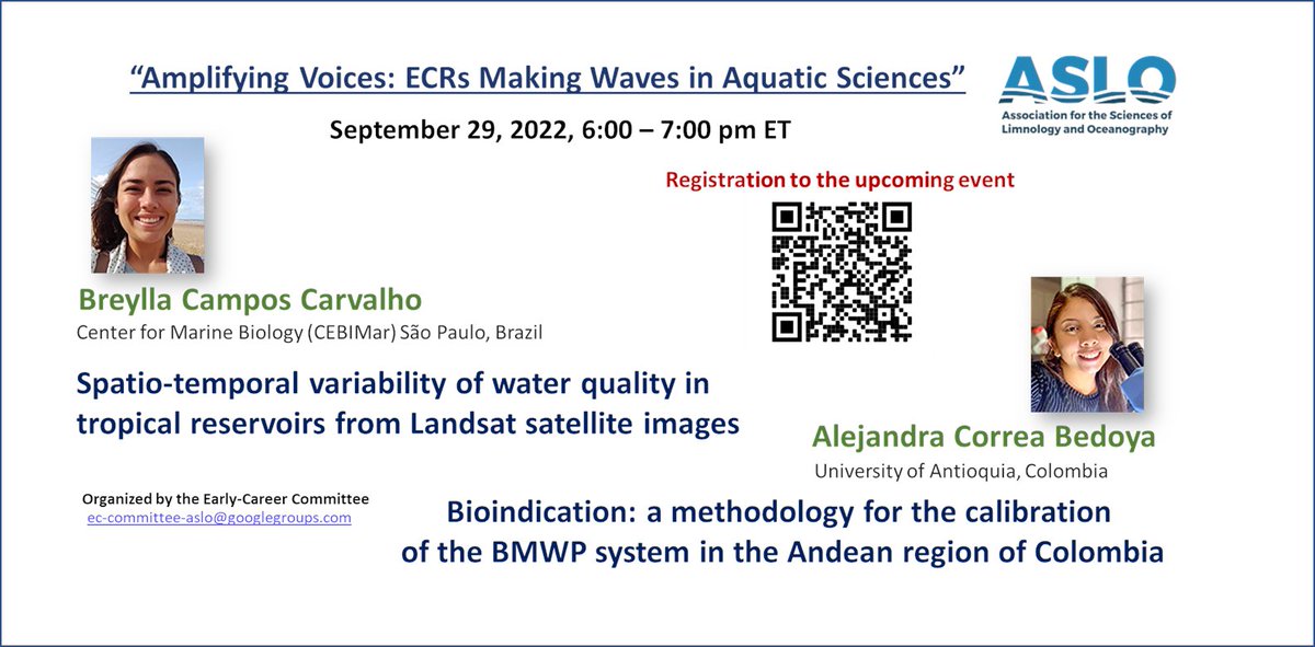 Join us today to promote the exciting work of early-career aquatic scientists. Each gives a 20-minute presentation followed by a Q+A discussion. Register to get a link: aslo.org/amplifying-voi… #ASLO_ECC @aslo_org