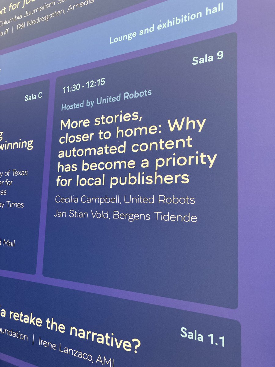 Join <a href="/janstianvold/">Jan Stian Vold</a> and me for the 11.30 session on news automation in local news! #WNMC22