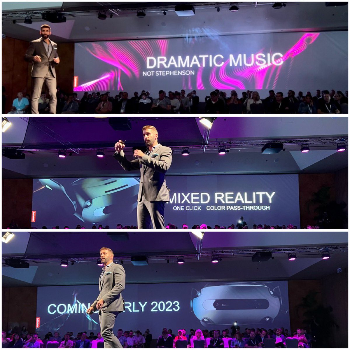 jasonmcguiganVR's tweet photo. So excited to have shared the ThinkReality VRX on stage in Madeira and with the rest of the world today! Our all new 6DoF AIO VR headset with mixed reality capabilities is built exclusively for the enterprise and is coming in early 2023. https://t.co/77LPzVpT5m
