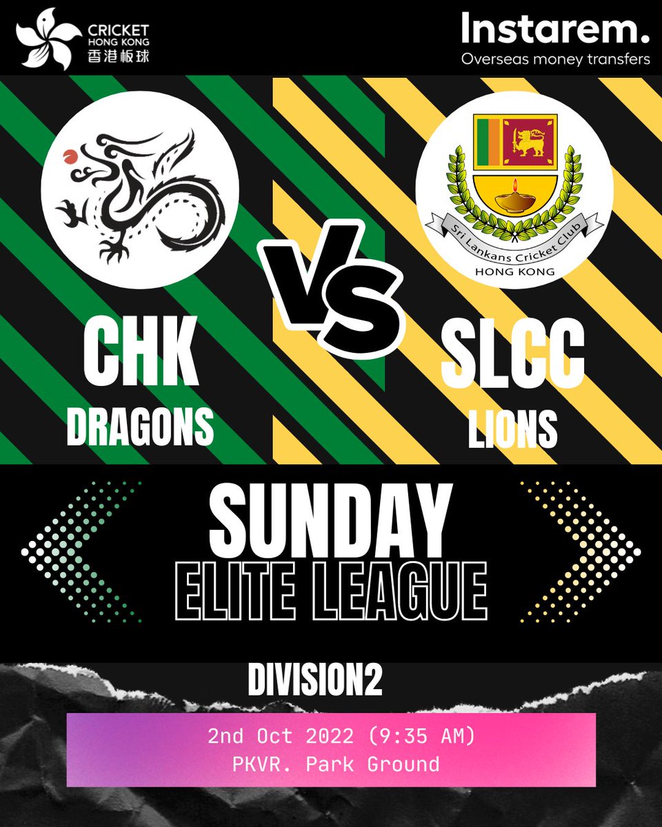 CricketHK's tweet photo. | Instarem Sunday Elite League Next Match |
The Sunday Elite League is sponsored by @getinstarem
Transferring money is very easy with Instarem for details pls click here -
https://t.co/I1B3K9TtF0
#Instarem #SundayEliteLeague #HongKong #HK #Cricket #CHK #HKCricket #CricketH https://t.co/MtP9uYuIQc
