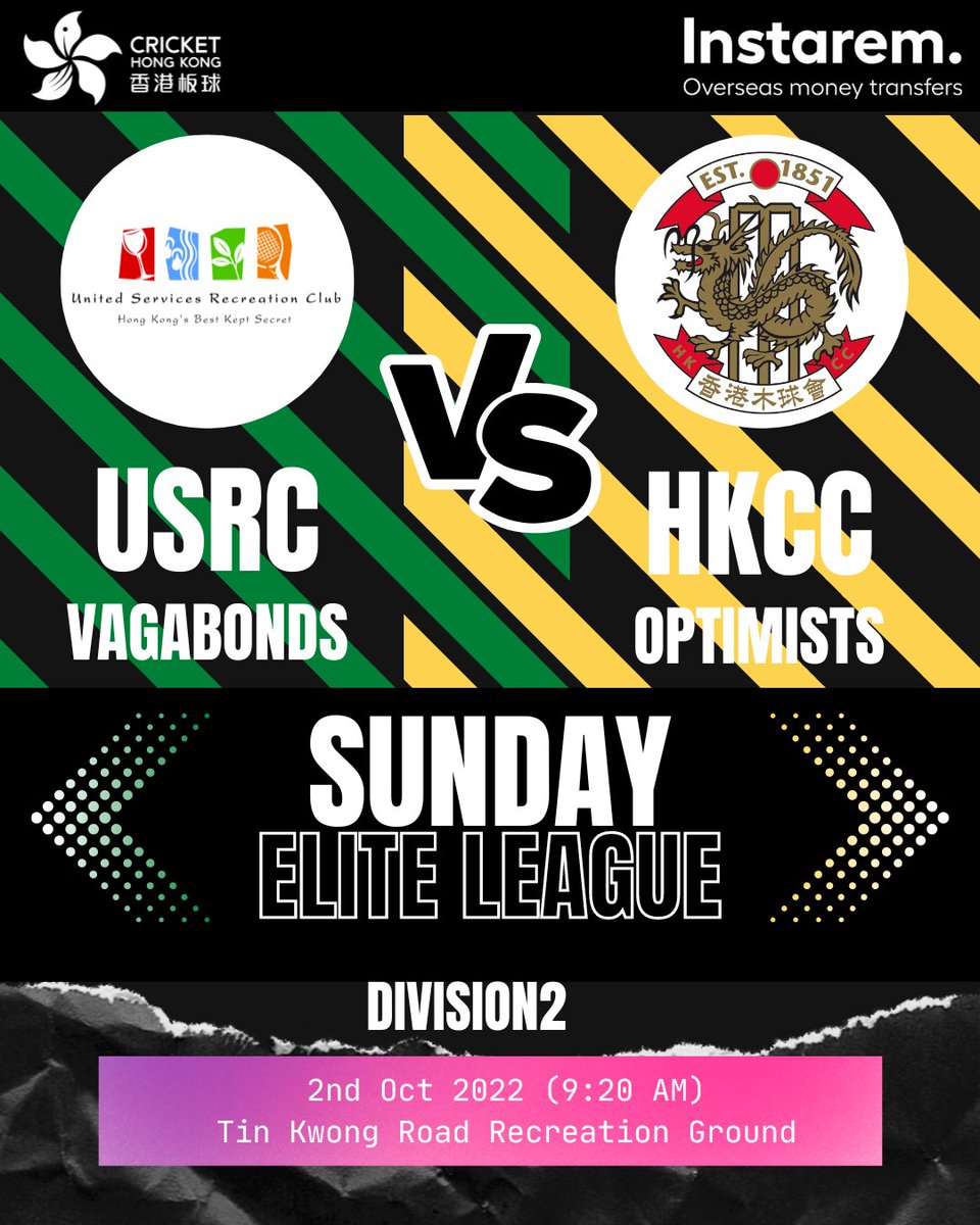 CricketHK's tweet photo. | Instarem Sunday Elite League Next Match |
The Sunday Elite League is sponsored by @getinstarem
Transferring money is very easy with Instarem for details pls click here -
https://t.co/I1B3K9TtF0
#Instarem #SundayEliteLeague #HongKong #HK #Cricket #CHK #HKCricket #CricketH https://t.co/MtP9uYuIQc