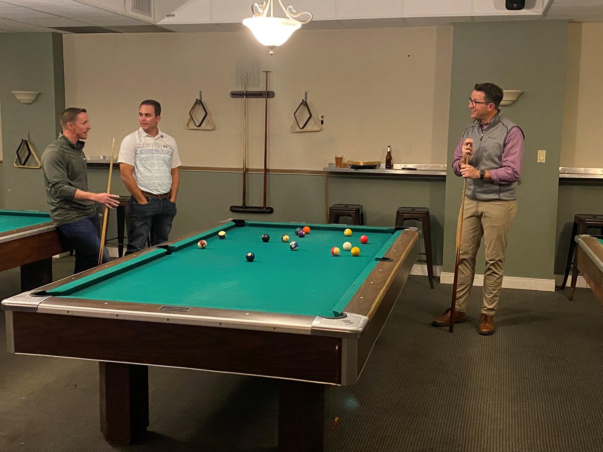 PrecoatMetals's tweet photo. Here are a few images from our awesome team-building event that was hosted after the quarterly sales meeting on Tuesday! What a great night! We played pool, shuffleboard and darts. We also had Brett Wiscons sing some tunes. #teambuilding #precoatmetals #workforprecoat #metalcon https://t.co/G8tFzMoJfe