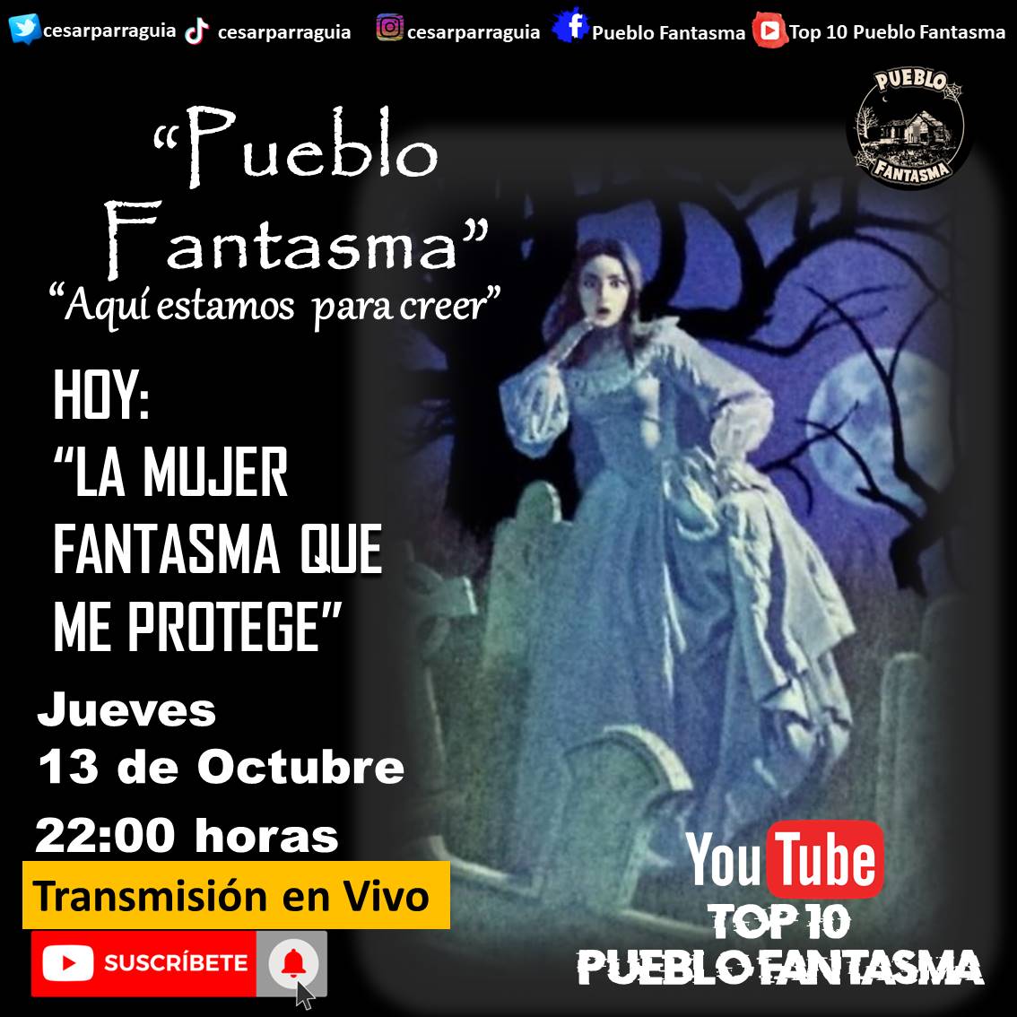 CesarParraGuia's tweet photo. Esta noche tenemos una nueva jornada fantasmal, desde las 22 horas solo por TOP 10 PUEBLO FANTASMA
https://t.co/fSq1e05e1I
 @penguinlibroscl @KenerLooR @francoinostroza @rockandpop https://t.co/paLqD2dggS