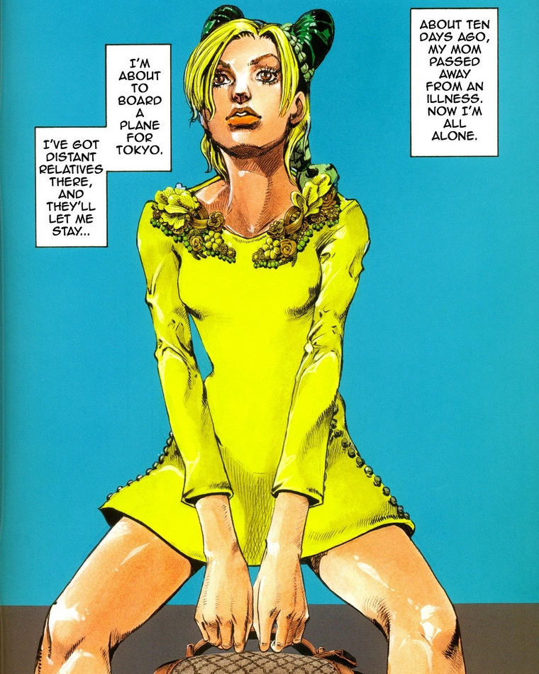 Jolyne, Fly High with GUCCI inspired by  Frida Giannini's Cruise 2013 Gucci Collection was a one-shot featuring Jolyne Cujoh, protagonist of JoJo's Bizarre Adventure: Stone Ocean by none other than Hirohiko Araki.