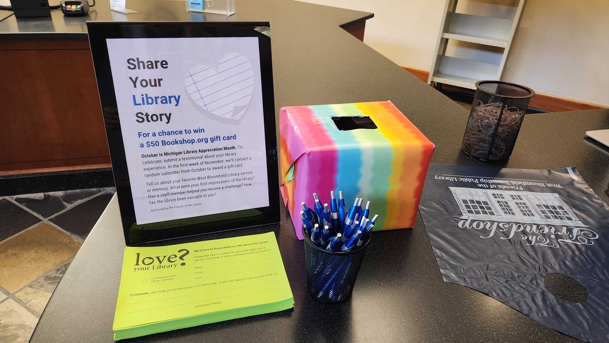Share your library story for a chance to win a $50 bookshop gift card in recognition of #MiLibraries Appreciation Month! Submit a testimonial at a checkout desk or online at loom.ly/nrNk9Lc. Sponsored by the Friends of the Library.
