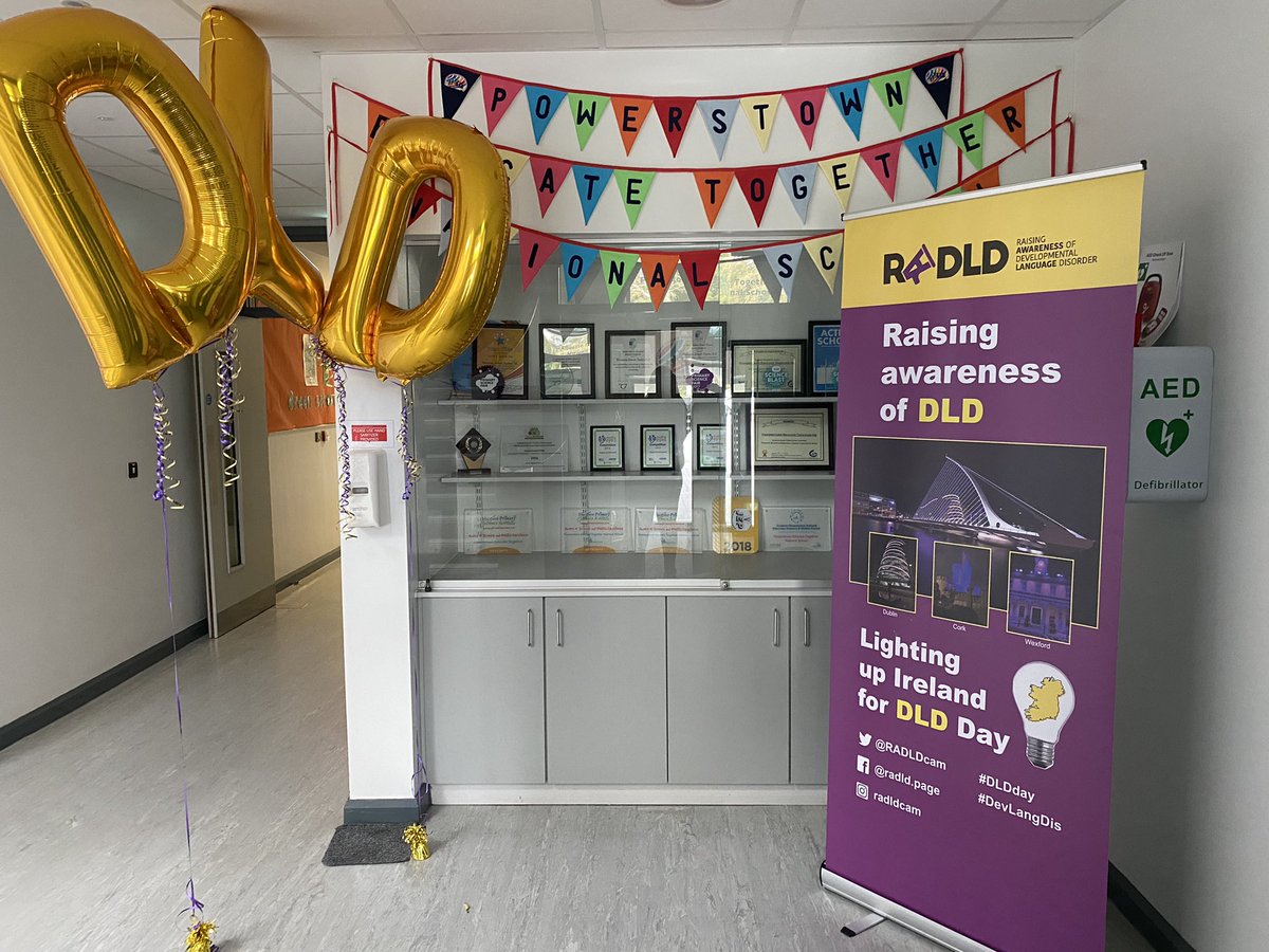 LehaneNeasa's tweet photo. Everyone @PowerstownETNS is ready &amp; excited to take part in @RADLDcam campaign for #DevLangDis! We will be wearing yellow &amp; purple to help spread awareness of #GrowingwithDLD tomorrow 14th Oct! Special thanks to the Birch Class Team! 💜💛🌻 https://t.co/4TCeU3bVyZ