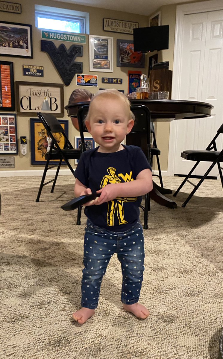 Sam_Spader's tweet photo. Someone’s ready for @WVUfootball #GameDay ! 💙💛 #LetsGo #TrustTheClimb https://t.co/29kv7GAlCZ