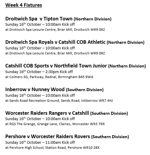 WorcsOver50's tweet photo. Week 4 Fixtures

#Catshill #DroitwichSpa
#HolySouls #Inberrow
#Northfield #NunneryWood
#Pershore #StauntonAndCorse 
#Tipton #Worcester 

#WorcsFA #Vets #Over50 

https://t.co/0voRIptBvU https://t.co/55Fus957Ek