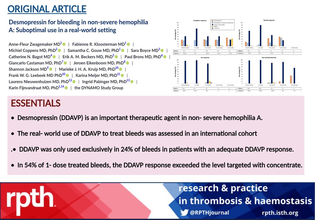 Is DDAVP underutilized in non-severe hemophilia A? Using data from the DYNAMO cohort study, Zwagemaker et al analyzed real-world use of DDAVP in treating acute bleeds in known responders. See what they found here: bit.ly/3ST7lAg