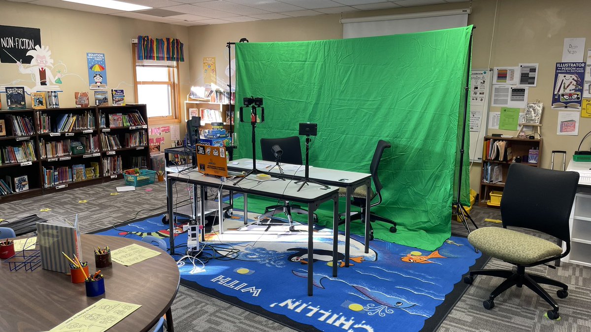 meyer_tech's tweet photo. The pop up studio is all set up for Virtual Curriculum Night for South!  The live stream starts at 5:15, show starts at 5:30!  @Sidney_Raiders https://t.co/x6ED9RZ0QQ