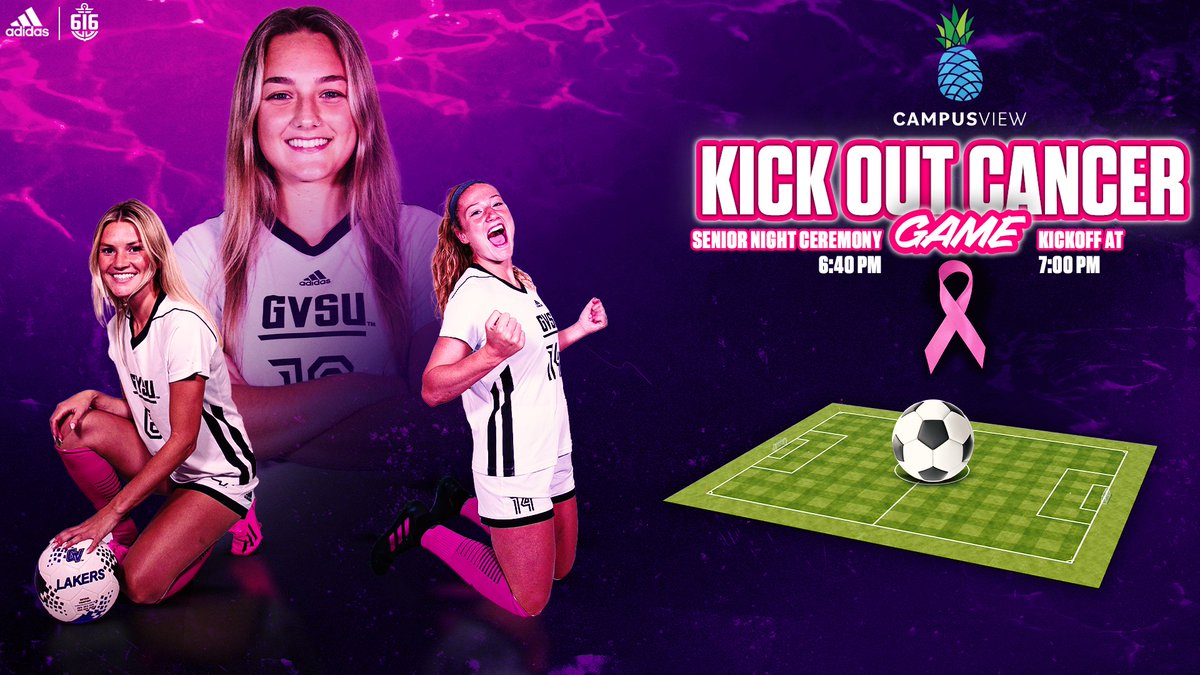 GVSUsoccer's tweet photo. We are 24 hours away from game time against Saginaw Valley!

Come on out for kick out cancer and senior night as we honor our seniors 20 minutes before kickoff! First 250 students will also receive a FREE t-shirt!

#AnchorUp https://t.co/LVgsV7tQ87