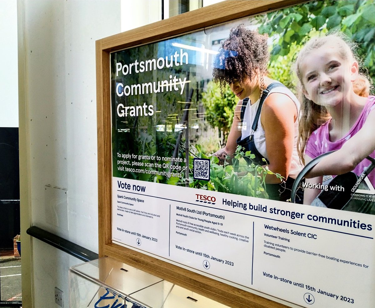 If you're shopping at @Tesco #Fratton, there are currently three outstanding local good causes selected for the blue token customer vote - @sparkintolife, @Motiv8South & @WetwheelsSolent - you have until 15th January to cast your vote!
#BuildingStrongerCommunities
#Portsmouth