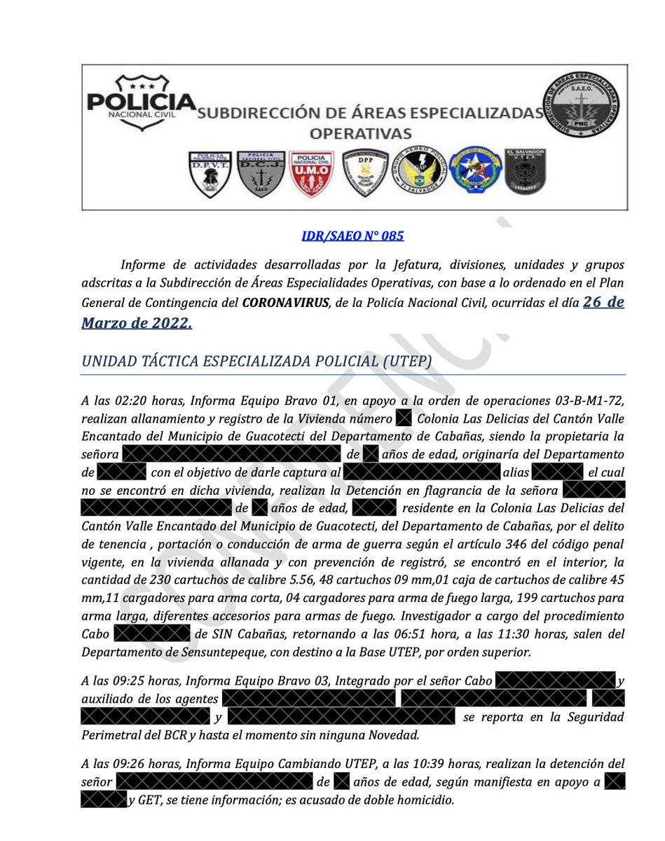 _elfaro_'s tweet photo. Más tarde, a la medianoche del 26 de marzo, otros tres líderes de la MS-13 fueron trasladados a “un hospital privado” para “pasar consulta de emergencia”, según consta en otro informe de la PNC. 🔗 Lee el informe completo aquí: https://t.co/fTF8qzWdsN https://t.co/BxYZWjWS6S
