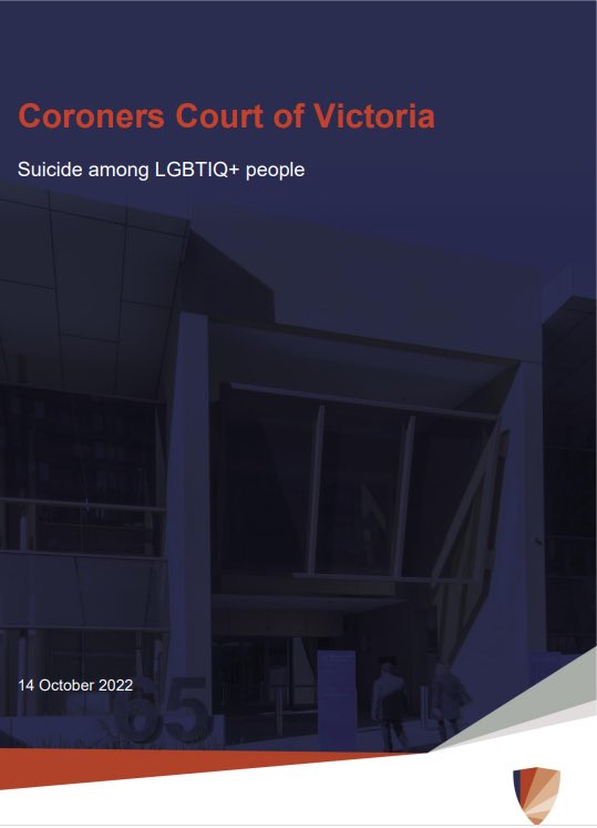 VicLGBTIQ's tweet photo. I welcome the Victorian Coroners Court’s report “Suicide among LGBTIQ+ people”. This will helps us achieve our long-term plan to strengthen visibility of LGBTIQ+ people and our needs at all stages our lives. You can access the report here https://t.co/cx7wbtp7gf https://t.co/ekR9U1pta5