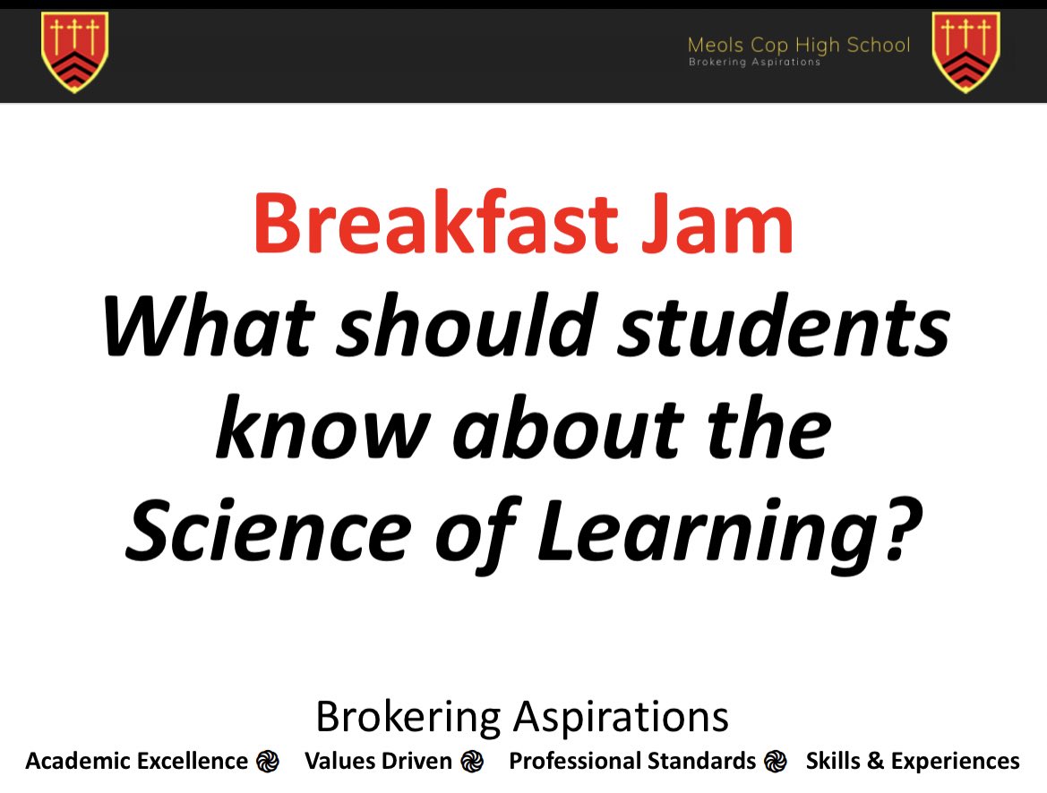 MrThorntonTeach's tweet photo. Another of our our weekly Breakfast Jams today, with a lovely discussion around what should students know about the science of learning https://t.co/wftrFqX7BC