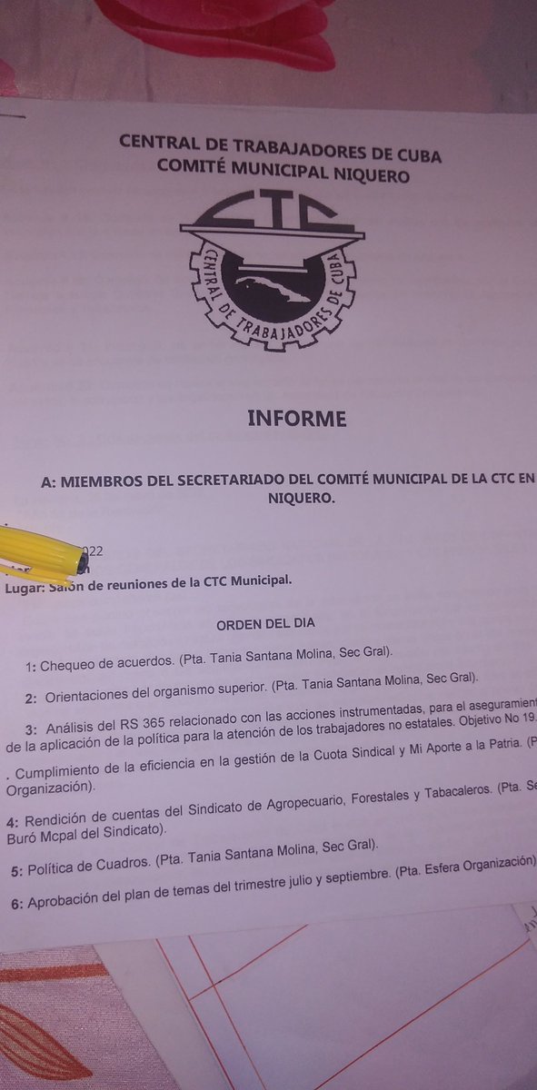 Se desarrolló en la #CTC de #Niquero el Secretariado correspondiente al mes de octubre donde se ratificó la voluntad de ser continuadores de la Revolución <a href="/JosefaMigdalia/">Migdalia Josefa Barreiro Cisneros</a> <a href="/DiazCanelB/">Miguel Díaz-Canel Bermúdez</a> <a href="/CapoNapoles/">Yanaisi Capó Nápoles</a> <a href="/UlisesGuilarte/">Ulises Guilarte de Nacimiento</a> <a href="/BorgesOlivero/">Carlos Borges Oliveros</a> <a href="/AidesZamora/">aides.zamora@nauta.com.cu</a>