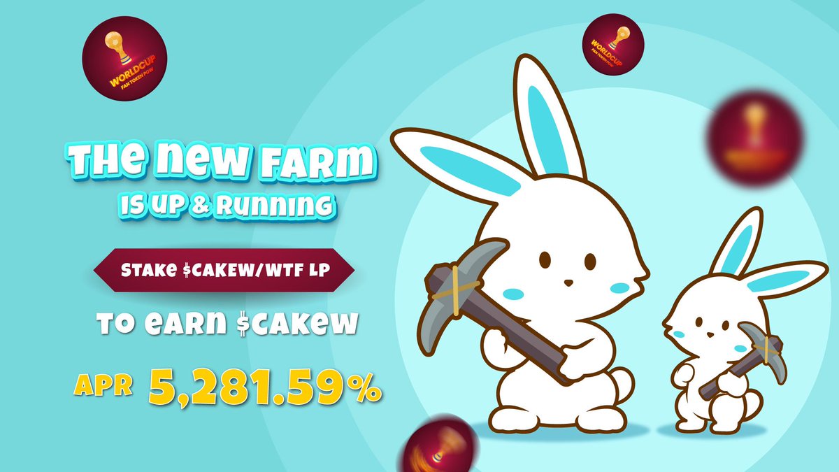 wcfantokenpow's tweet photo. 🥳 Farm Live Now⛏

In partnership with @cakewswap we announce our $CAKEW-WTF LP farm, visit the website below and earn $CAKEW

Staking: 🔗 https://t.co/zsOGmFZ7k1
💥 APR: 5,281.59%

#worldcupfantokenpow #WTF  #ETHW #ETHPoW #ethwchain https://t.co/ItdnZN2XJy
