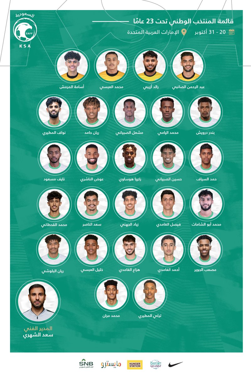 أخضر "تحت 23 عامًا" يقيم معسكرًا إعداديًا في الإمارات استعدادًا لبطولة كأس اتحاد غرب آسيا 2022 🔽.
🔗 saff.com.sa/news.php?id=18… .
#معاك_يالأخضر | #الطريق_إلى_باريس