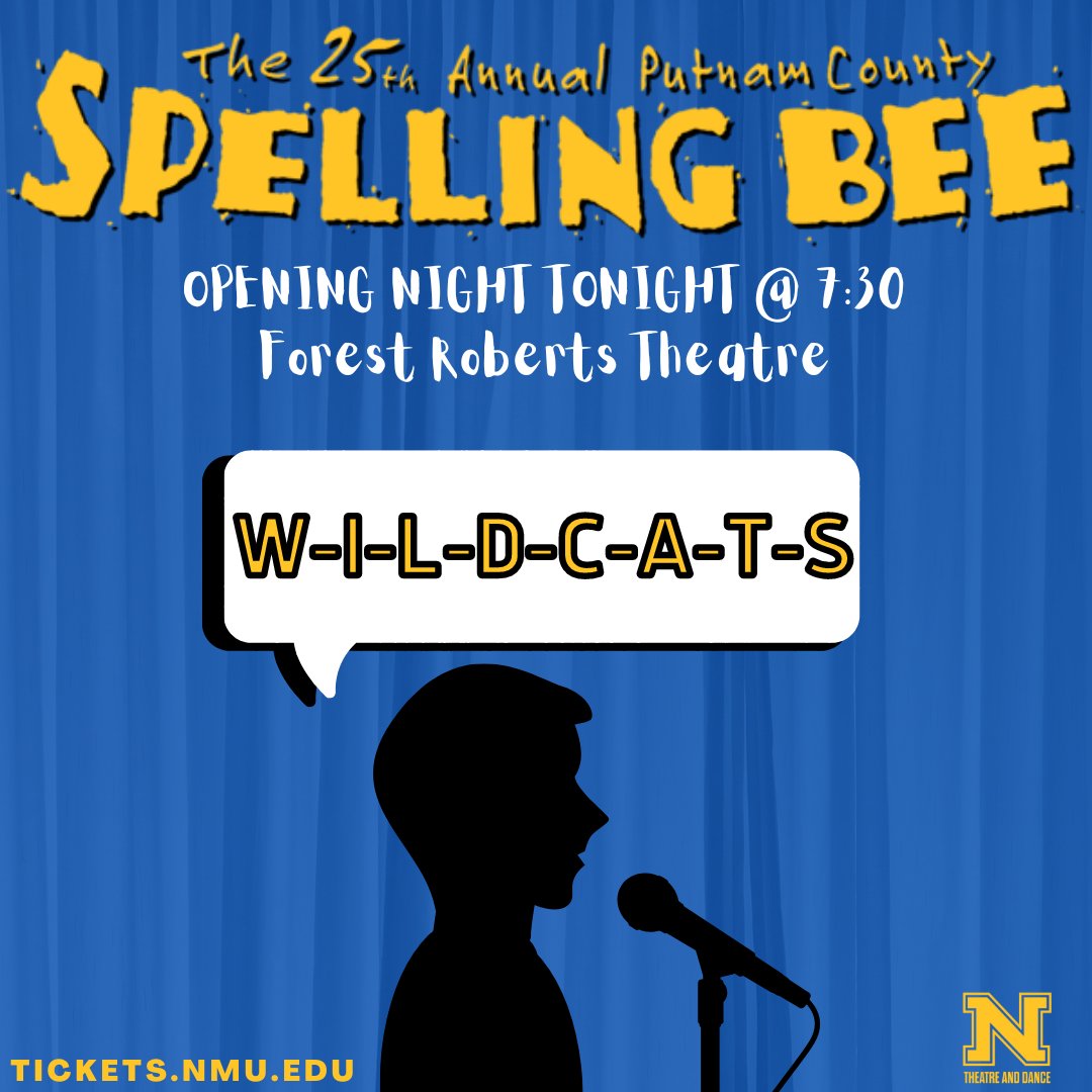 Word of the day: Crepuscule, meaning the time of day immediately following sunset.

The 25th Annual Putnam County Spelling Bee opens TOMORROW at 7:30! Get your tickets now at tickets.nmu.edu.

📸 by Jill Grundstrom

#ShareNMU #nmutd
#the25thannualputnamcountyspellingbee