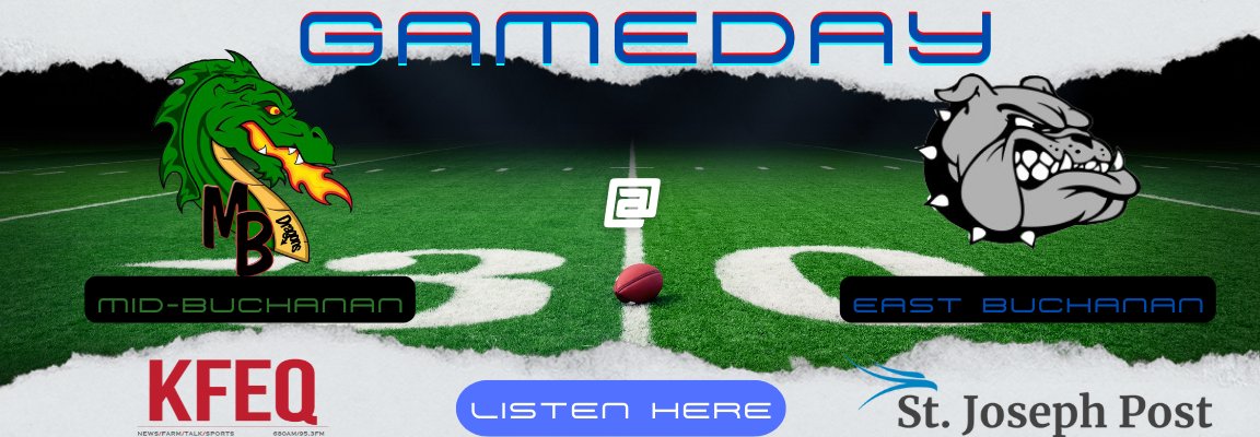 Tommy Rezac (@tommymwsu) on Twitter photo Spreading the news a day early 👀
#2 <a href="/EBHSFootball/">East Buch Football</a> (6-1) hosts #3 <a href="/MBDragonFB/">Dragon Football</a> (7-0) on Friday night.
⏰- pregame 6:30, kick at 7
📻- <a href="/680KFEQ/">680 KFEQ</a> (680, 95.3)
💻- 680kfeq.com/live-stream
📱- KFEQ app
🎙️- <a href="/HBLoomis/">Harry Loomis</a> & <a href="/KfeqMatt/">Matt Pike</a> join in
Big game on the largest local radio signal!🏈 Spreading the news a day early 👀
#2 <a href="/EBHSFootball/">East Buch Football</a> (6-1) hosts #3 <a href="/MBDragonFB/">Dragon Football</a> (7-0) on Friday night.
⏰- pregame 6:30, kick at 7
📻- <a href="/680KFEQ/">680 KFEQ</a> (680, 95.3)
💻- 680kfeq.com/live-stream
📱- KFEQ app
🎙️- <a href="/HBLoomis/">Harry Loomis</a> & <a href="/KfeqMatt/">Matt Pike</a> join in
Big game on the largest local radio signal!🏈