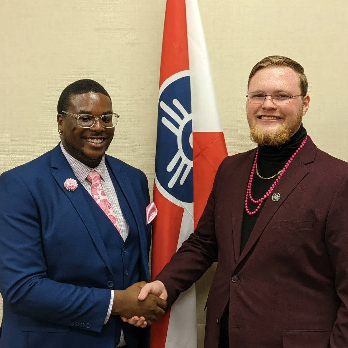WichitaStateSGA's tweet photo. The Wichita State Student Government Association is excited to welcome our new Vice President, Mary Elizabeth Thornton, and our new Speaker Pro-Tempore, Senator Kian Williams!
#wichitastatesga https://t.co/rBrZpjSyFg