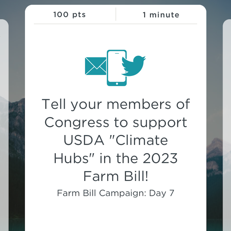 MyClimateApp's tweet photo. ACTION OF THE DAY: Tell your members of Congress to support USDA "Climate Hubs" in the 2023 Farm Bill!

Download the Climate Action Now app to take this action and thousands of others!
