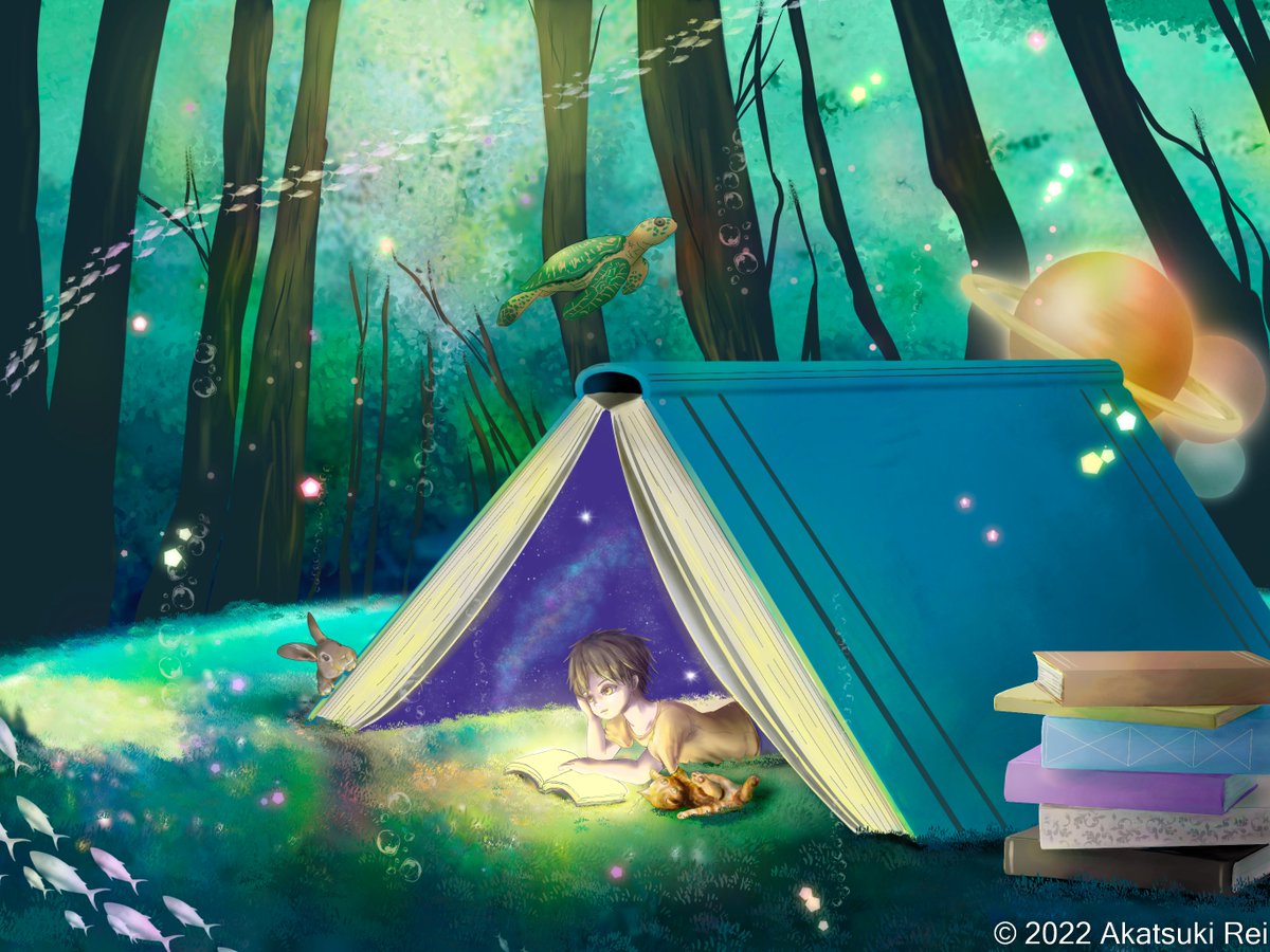 AkatsukiRei000's tweet photo. Realm of Imagination
---
FB/IG: @akatsukirei000
DeviantArt: akatsuki-rei
Pixiv: https://t.co/OxHhbn2AQH

#illustration #procreate #painting #digitalart #fantasy #books #reading #tent #forest #animals #stackofbooks #cat #kitten #starry_sky #ArtistOnTwitter #猫 #書物 #テント #森 https://t.co/sbnkUeMbgm