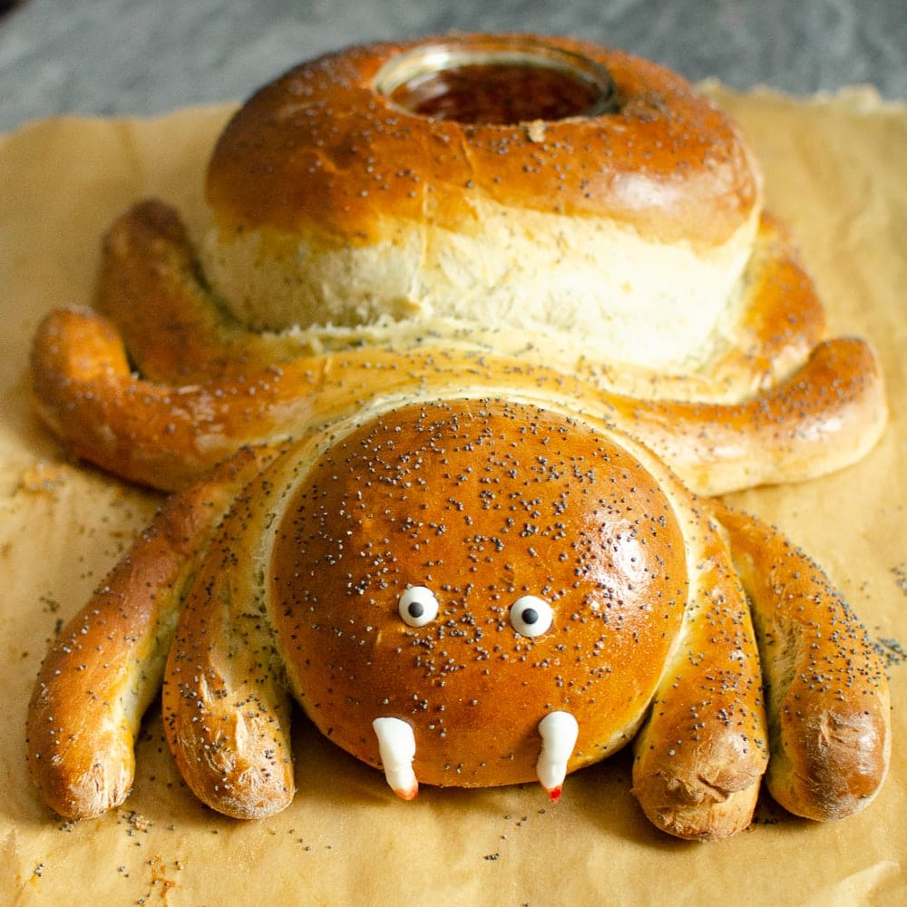 ItsBready's tweet photo. I'm back with today's bread.  It's a spider. https://t.co/e91nwfTIN1