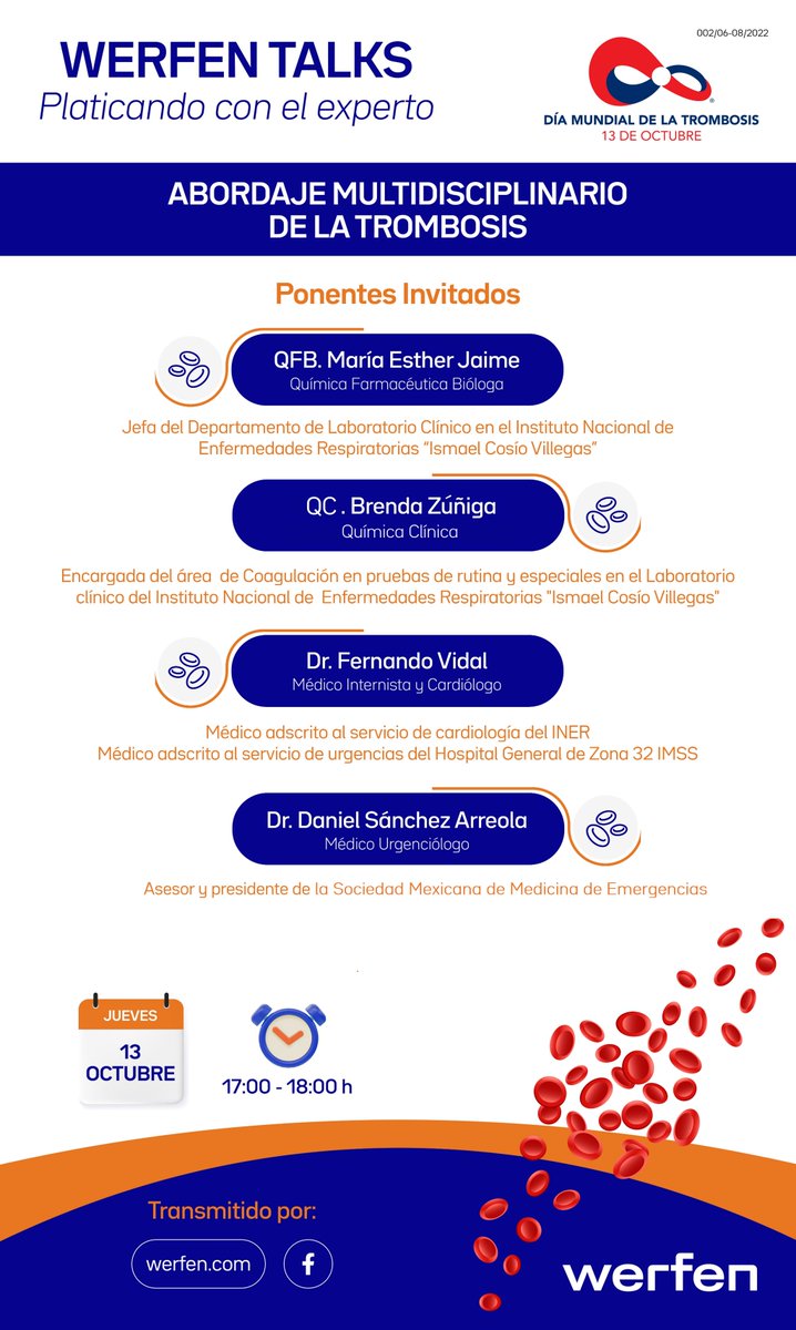 WerfenMx's tweet photo. Recuerda que hoy  por el #DíaMundialdelaTrombosis tenemos la sesión de #WerfenTalks: "Abordaje Multidisciplinario de la #Trombosis"

¡No olvides conectarte, La cita es hoy de 5 a 6 pm!

Conectate en nuestro live en Facebook o en nuestra página web: https://t.co/w8dy6bwEFe https://t.co/8ibbpgxAHI