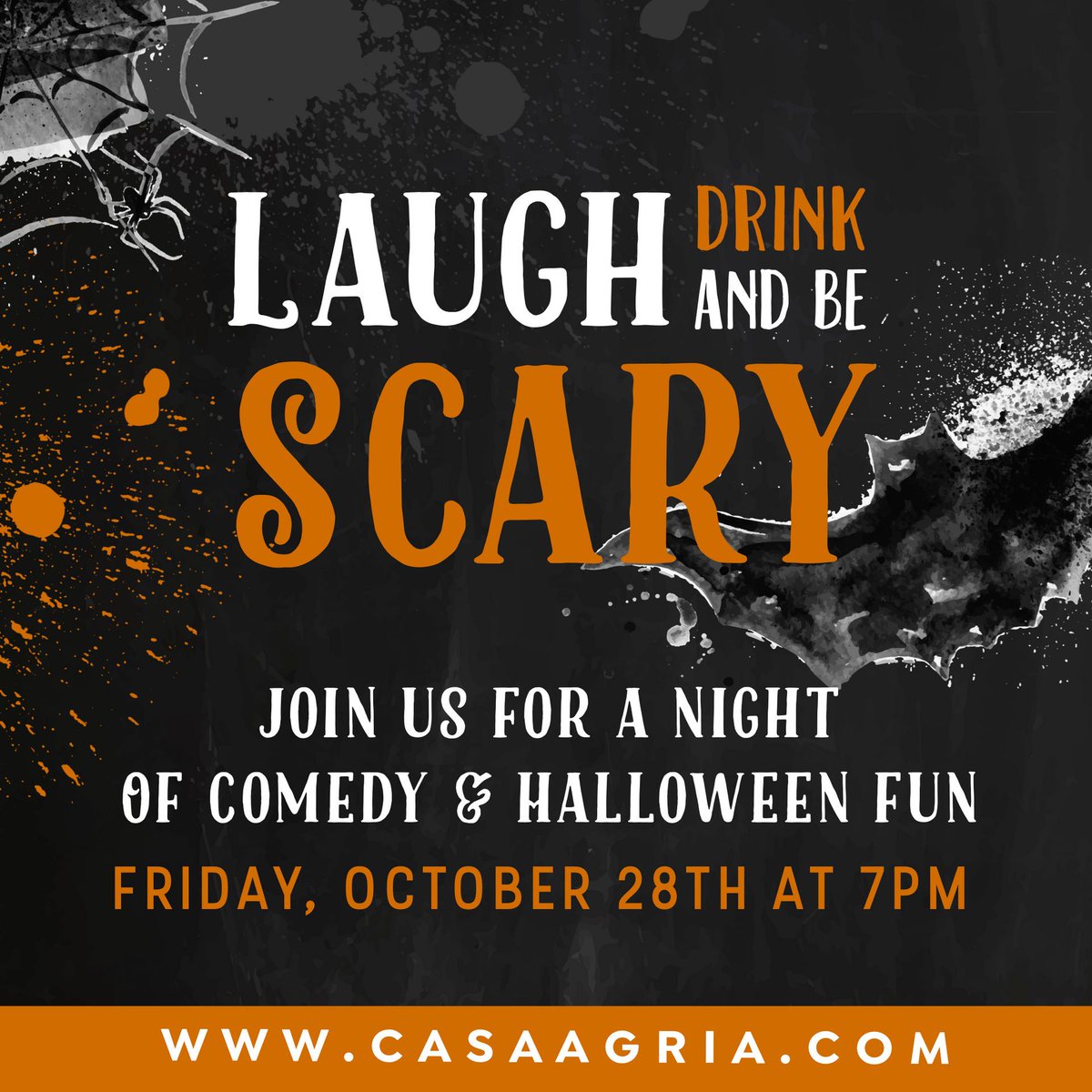 ///SAVE THE DATE/// FRIDAY, OCTOBER 28TH • 7PM Join us for an night of comedy & Halloween fun. We will have local comedians taking the stage, a costume contest with prizes, and Gourmet District food truck in the house. Mark your calendars and tell your friends.