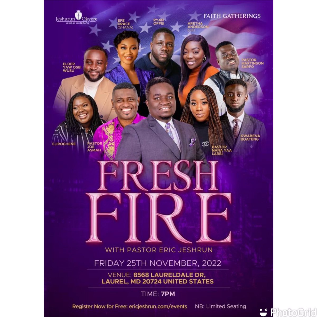 Fresh Fire is coming to the USA and you don’t want to miss out!!!!! Nov. 25 (Black Friday) 7pm sharp Venue: 8568 Laureldale Dr., Laurel, Maryland 20724. Registration is ongoing and free (ericjeshrun.com/events) #FreshFireUSA #FaithGathering @JeshrunEric @efegracemusic