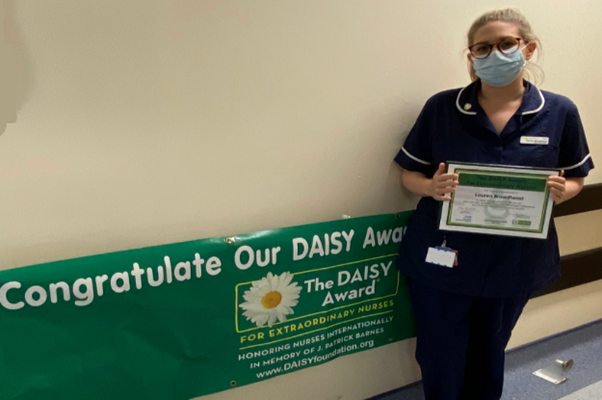 "Knowing that someone had taken the time to appreciate who my dad is and what he needs, especially in view of his dementia took a massive weight off my shoulders as I knew that Lauren was looking out for him."
Lauren Broadhead, Ward Manager, received an DAISY Award.