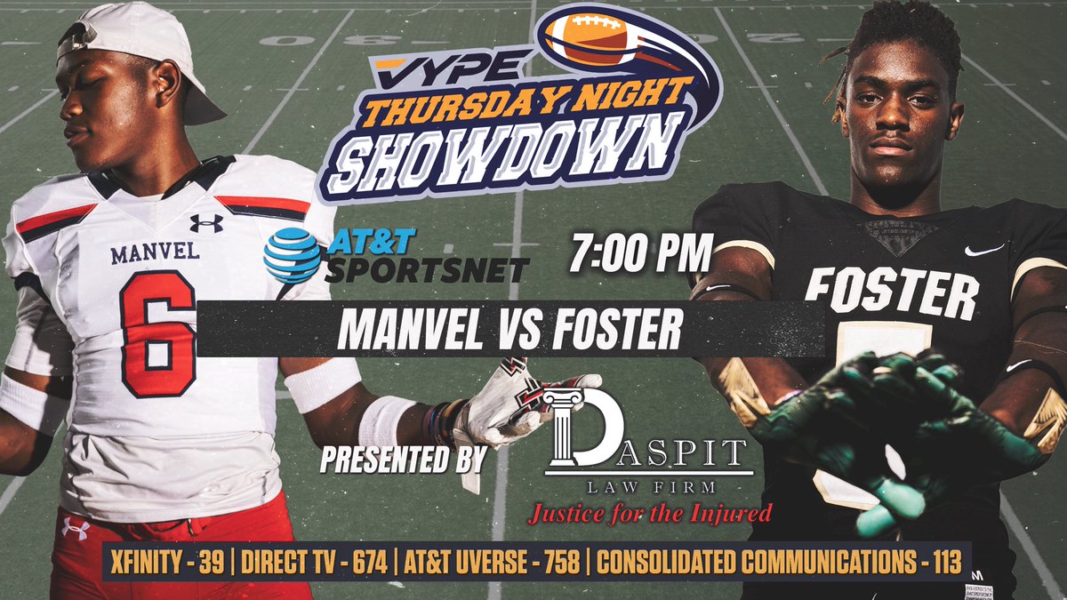 VYPE Thursday Night Showdown presented by Daspit Law Firm 

This is a pivotal District 10-5A showdown as <a href="/HokaHeyFootball/">HokaHeyFB</a> faces off against <a href="/FosterFootball/">Foster Football</a> TONIGHT!!... #txhsfb