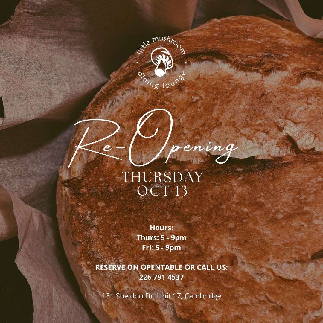 Mark your calendars 📆 
The Lounge will be open starting this Thursday Oct 13!! Chef Sydney has prepared a brand new menu with plenty of fall flavours 🍁
Call or book your reservation here:opentable.ca/r/little-mushr…