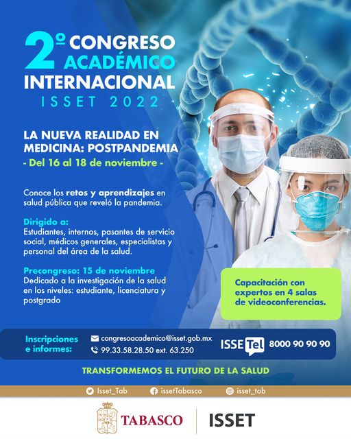Isset_Tab's tweet photo. 👨‍🔬 "La Nueva Realidad en Medicina: Postpandemia"
Inscripciones abiertas para participar en el 𝟐° 𝐂𝐨𝐧𝐠𝐫𝐞𝐬𝐨 𝐀𝐜𝐚𝐝𝐞́𝐦𝐢𝐜𝐨 𝐈𝐧𝐭𝐞𝐫𝐧𝐚𝐜𝐢𝐨𝐧𝐚𝐥 𝐈𝐒𝐒𝐄𝐓 𝟐𝟎𝟐𝟐. 
➡ https://t.co/vndmg3S1Lt
Conoce los retos y aprendizajes en salud pública que dejó el covid-19 https://t.co/r7GlWhLmE2