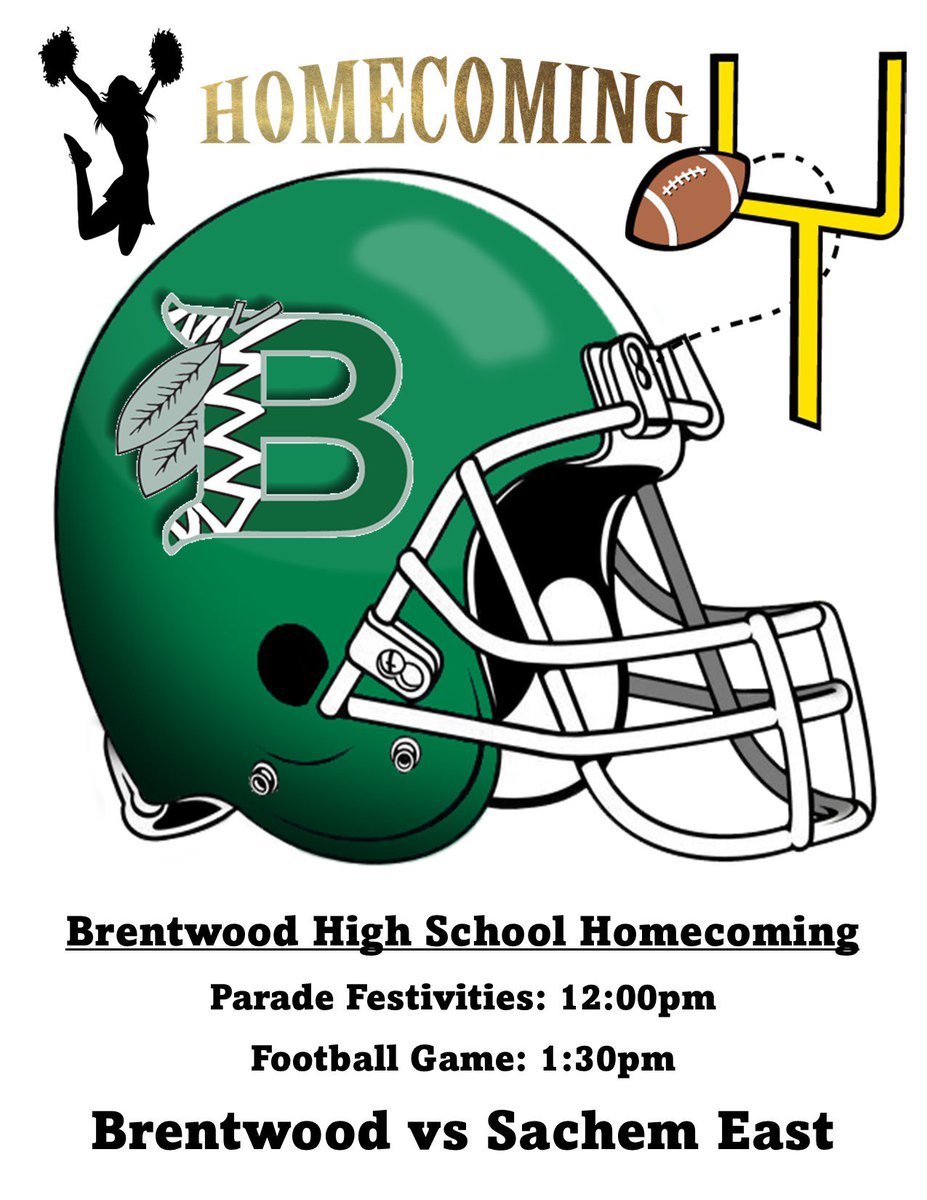 mjprescod's tweet image. 🍏🏈📣💚Come out and Show your Brentwood Pride this Saturday, October 15th, 12 PM for Brentwood High School
Homecoming Parade. Homecoming Game Starts at 1:30 PM Brentwood vs Sachem East at Brentwood High School Football Complex. Brentwood Varsity Football Game Kickoff at 1:30pm