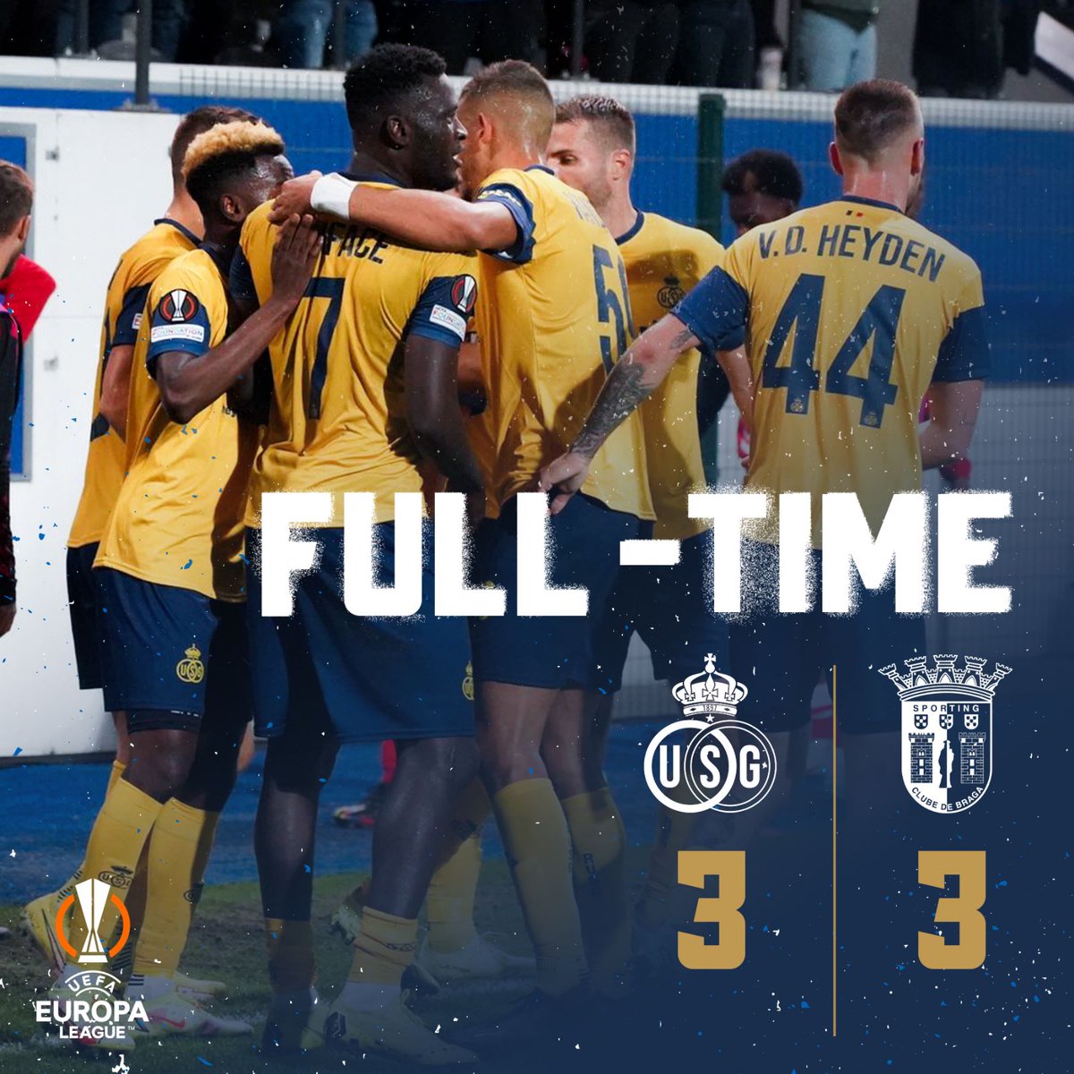 UnionStGilloise's tweet photo. ⏱️ Full-time
We remain unbeaten in Europe! ✊️💪
#USGSCB https://t.co/TZWJPZjMc3