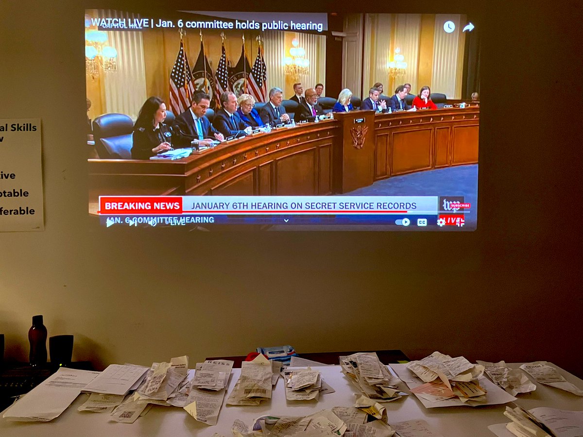 What else would you be doing on a Thursday evening in Dublin? 
I’m watching the #January6thHearings on the big screen in work while sorting out tax expenses for a friend of mine. #January6th #January6thCommitteeHearing #TrumpCoupAttempt