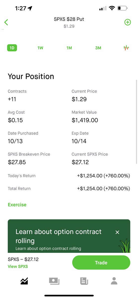 Call me crazy but we going for 1k + % ! See you tomorrow! We could lose this all  at any moment! $SPXS