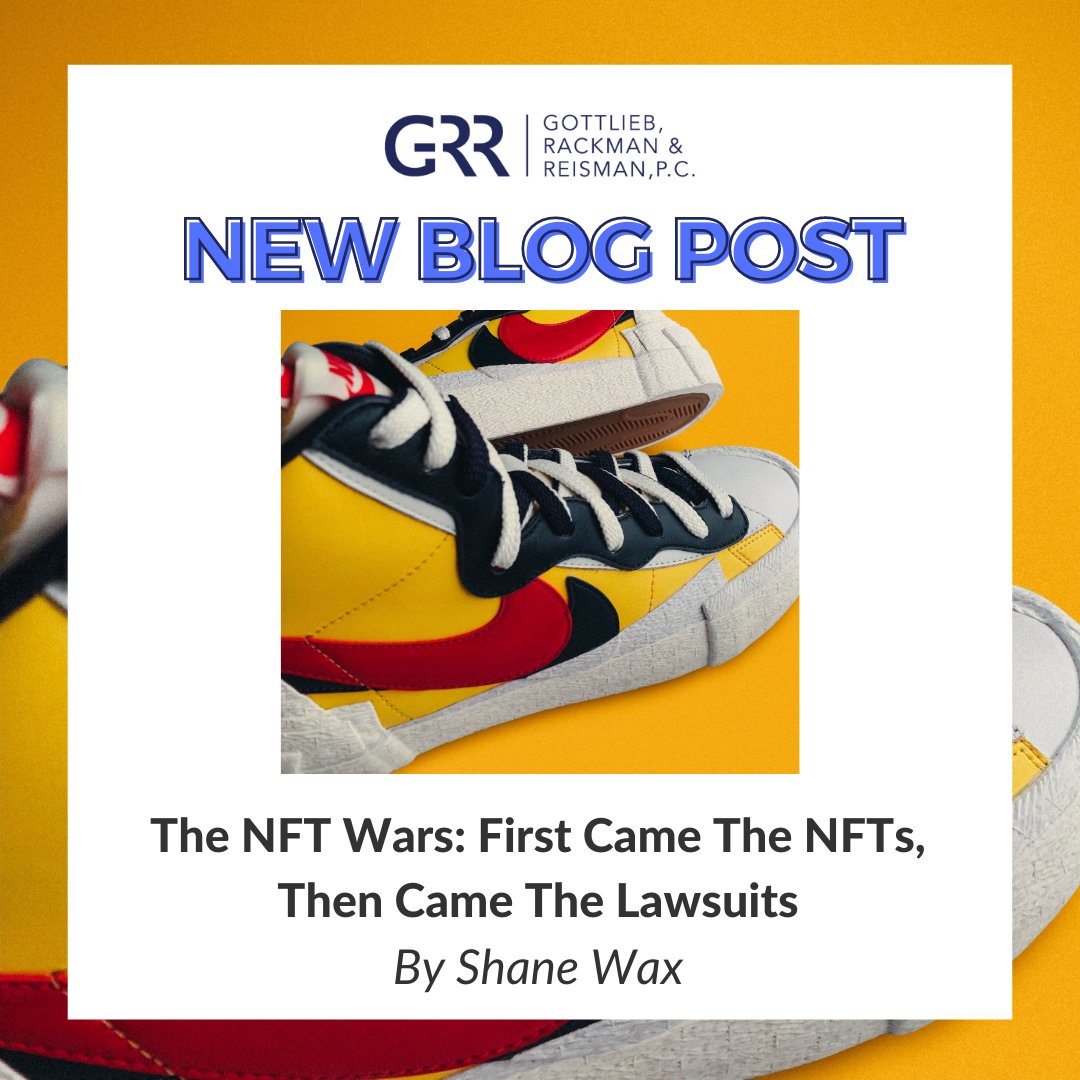 New blog post by Shane Wax! Check out Shane's article, The NFT Wars: First Came The NFTs, Then Came The Lawsuits. In this article, he discusses infringement lawsuits filed by celebrities and international brands. 

Read the full article here: grr.com/publications/t…
