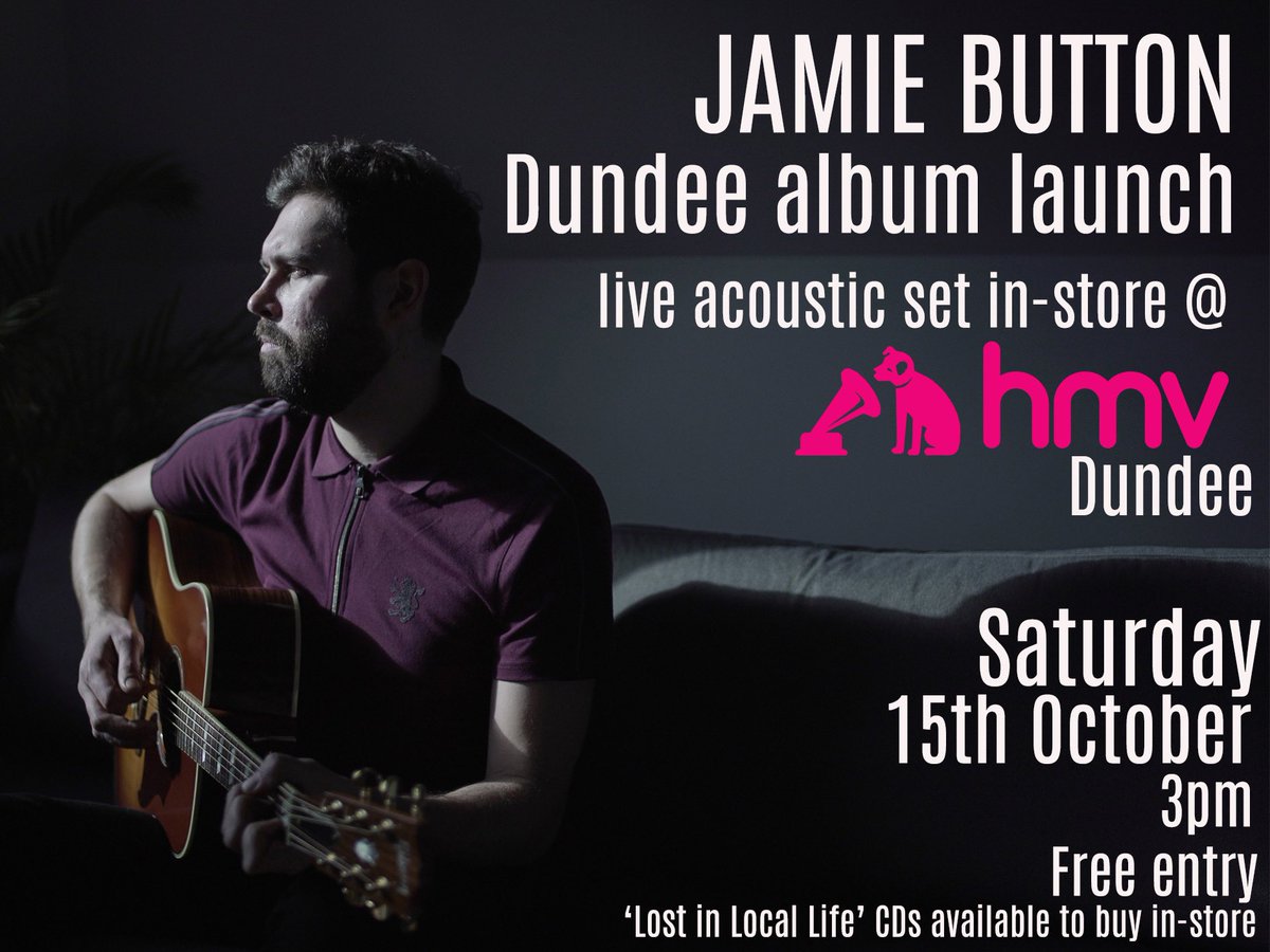 Jamie Button (@jamie__button) on Twitter photo Dundee! I’ll be launching my debut album ‘Lost in Local Life’ at <a href="/hmvDundee/">hmv Dundee</a> this Saturday (15th) at 3pm with a special intimate in-store acoustic performance where I’ll be performing the album in full. CDs will be available to buy in-store. Dundee! I’ll be launching my debut album ‘Lost in Local Life’ at <a href="/hmvDundee/">hmv Dundee</a> this Saturday (15th) at 3pm with a special intimate in-store acoustic performance where I’ll be performing the album in full. CDs will be available to buy in-store.