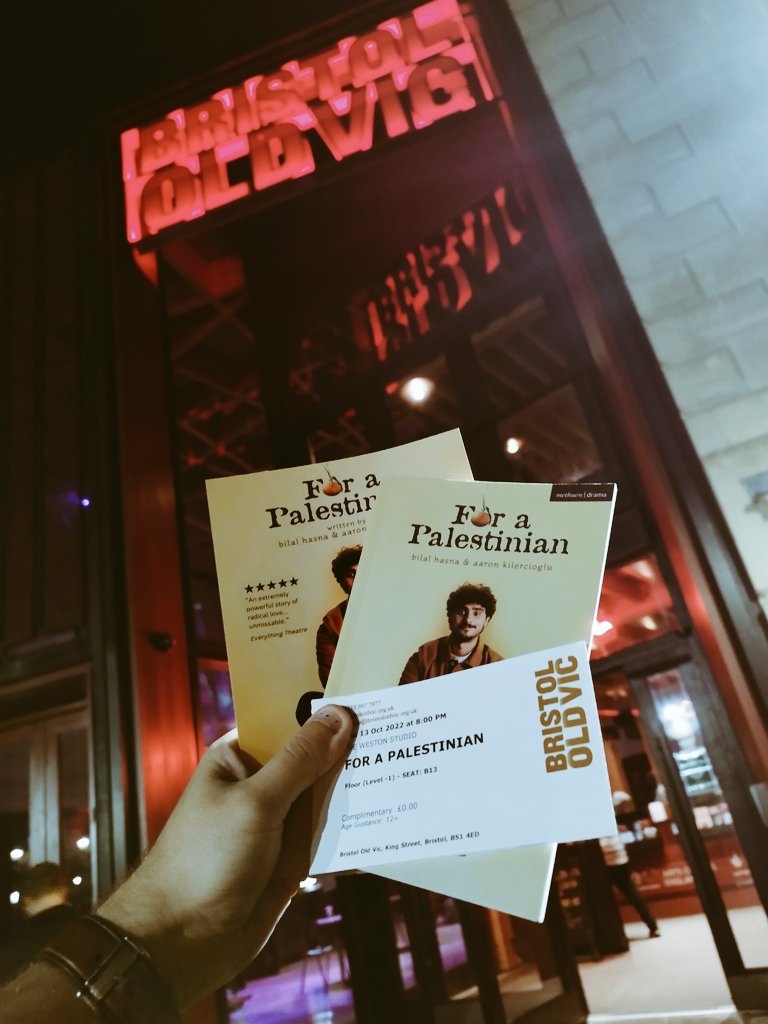 TheStageyPlace's tweet photo. I'm incredibly excited to be @BristolOldVic this evening to catch @WoLaboratory / @bilalhasna_ & @aa_koglu #ForAPalestinian after hearing such rave things from their time in London ! ๐ญ https://t.co/u77J0w3HuM