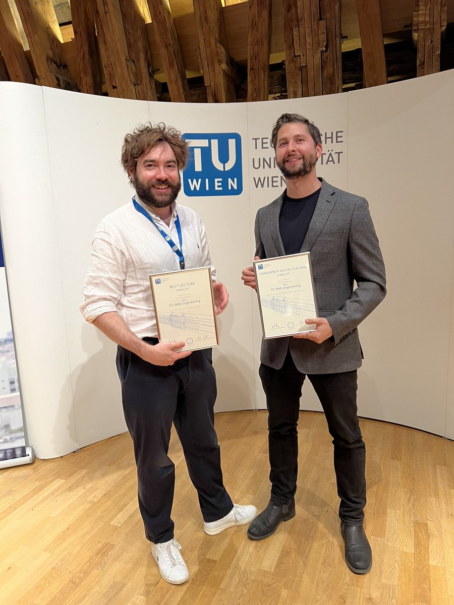 citostyle's tweet photo. We were finalists (top 10 out of over 2000 classes) for *two* best teaching award categories (best lecture and best digital teaching) @tuvienna for our class Web Engineering w/ @schrototo https://t.co/3soPoSEd3w