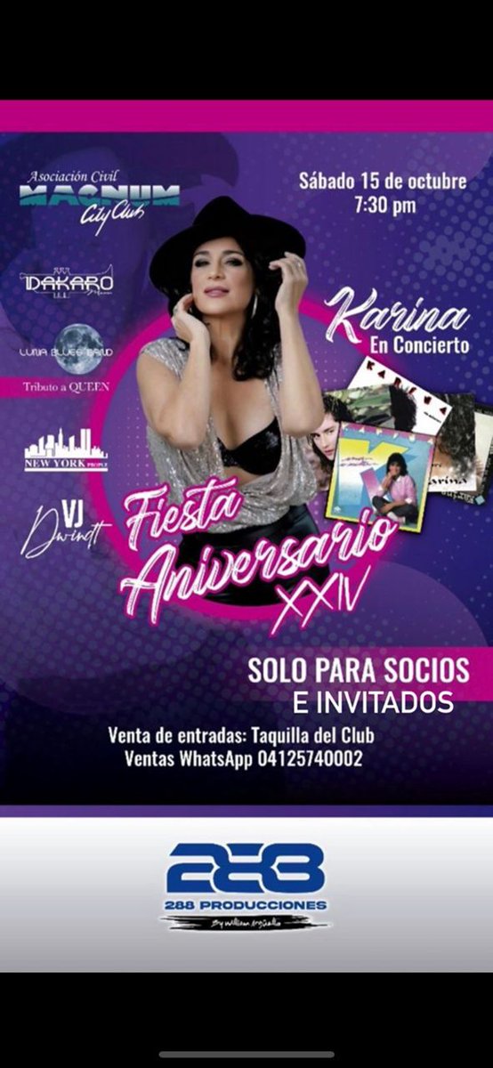 NewYorkPeople1's tweet photo. Sabado 15 de Octubre Fiesta Aniversario @magnumcityclub con @karinalavoz Luna Blues Band @DAKAROMUSIC @NewYorkPeople1  #fiestaaniversario #minitecas #newyorkpeoplelautentica https://t.co/qBeouGJWZR