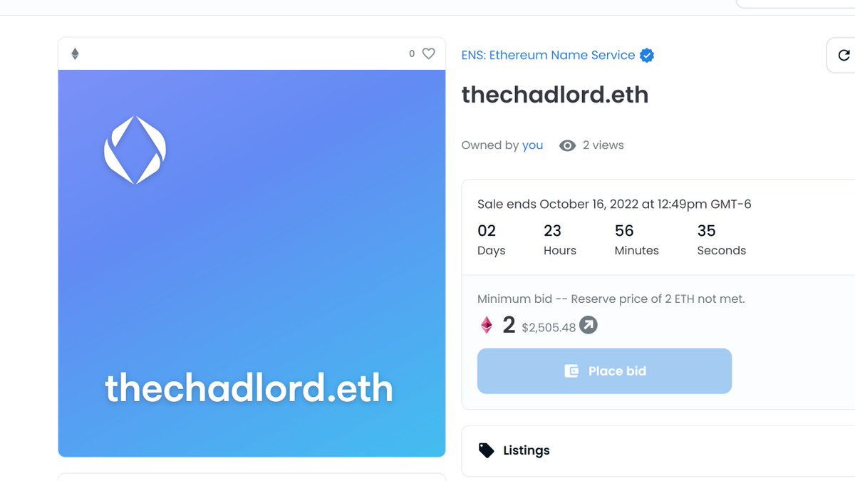Calling all Chads, I repeat calling all Chads! Just started a 3 day ens auction for thechadlord.eth starting at 2 ETH on opensea. Become The Lord of all Chads👑 Freshly minted one year registration opensea.io/assets/ethereu… #ENS $ens #eth #Chad #opensea