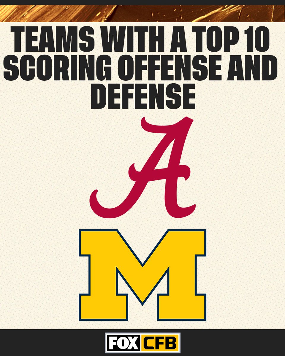 CFBONFOX's tweet photo. Getting it done on both sides of the ball 💪

@AlabamaFTBL and @UMichFootball are the only two teams with a top 10 scoring offense and defense heading into Week 7 📈 https://t.co/3UZvxqklq6